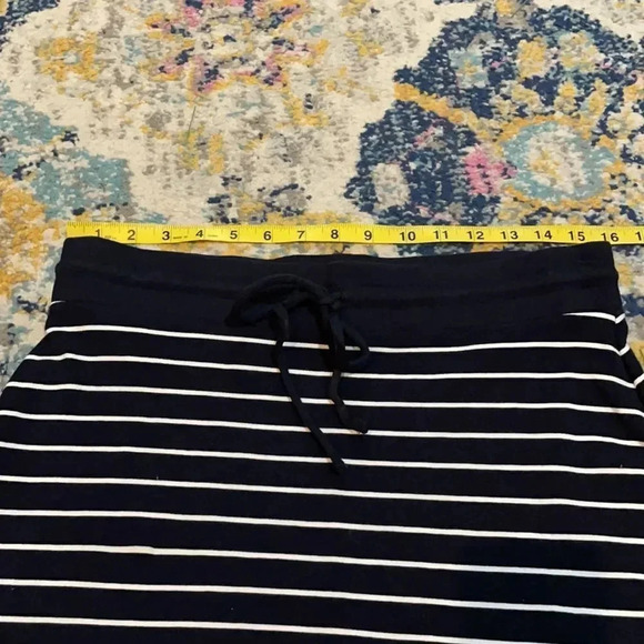 Talbots mini skirt cotton blend stretch Navy white stripes Drawstring Size MP - Picture 6 of 12